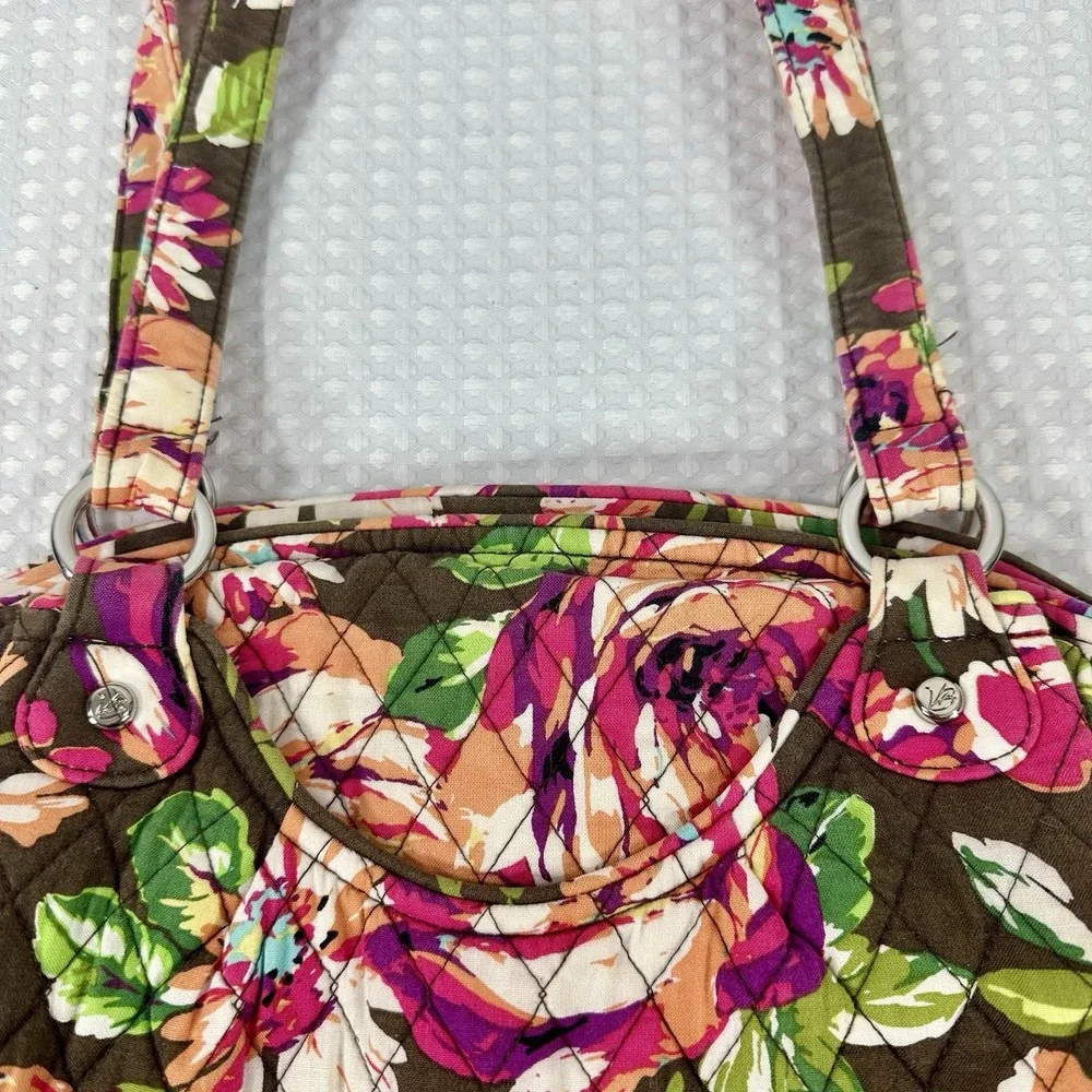 Vera Bradley Flower Shower Quilted Tote Brown Pink Floral Retired Shoulder Bag‎